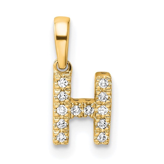 14K Yellow Gold Letter H Initial with Bail Pendant - 12.5 mm