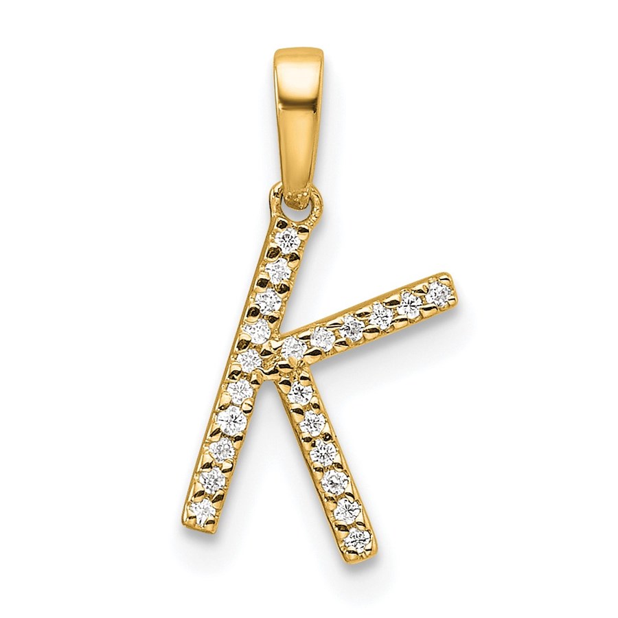 14K Yellow Gold Letter K Initial Pendant - 16 mm
