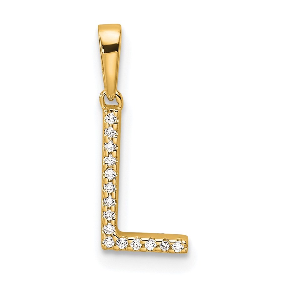 14K Yellow Gold Letter L Initial Pendant - 16 mm