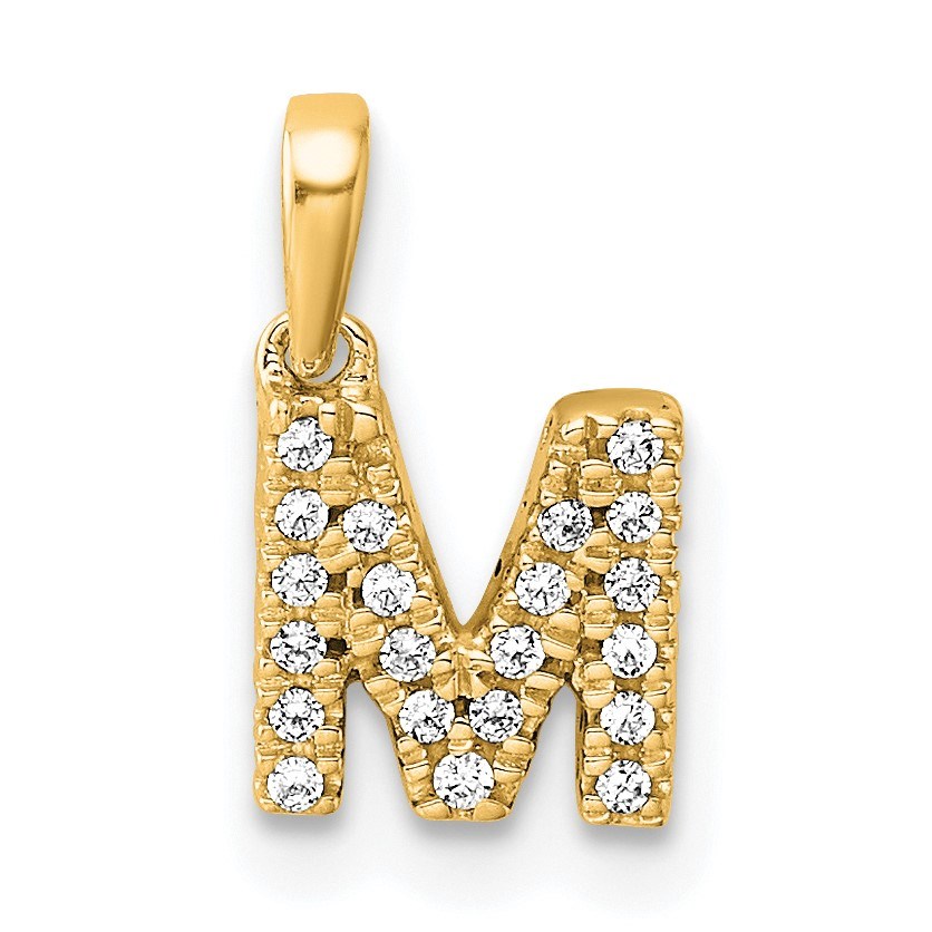 14K Yellow Gold Letter M Initial with Bail Pendant - 14 mm