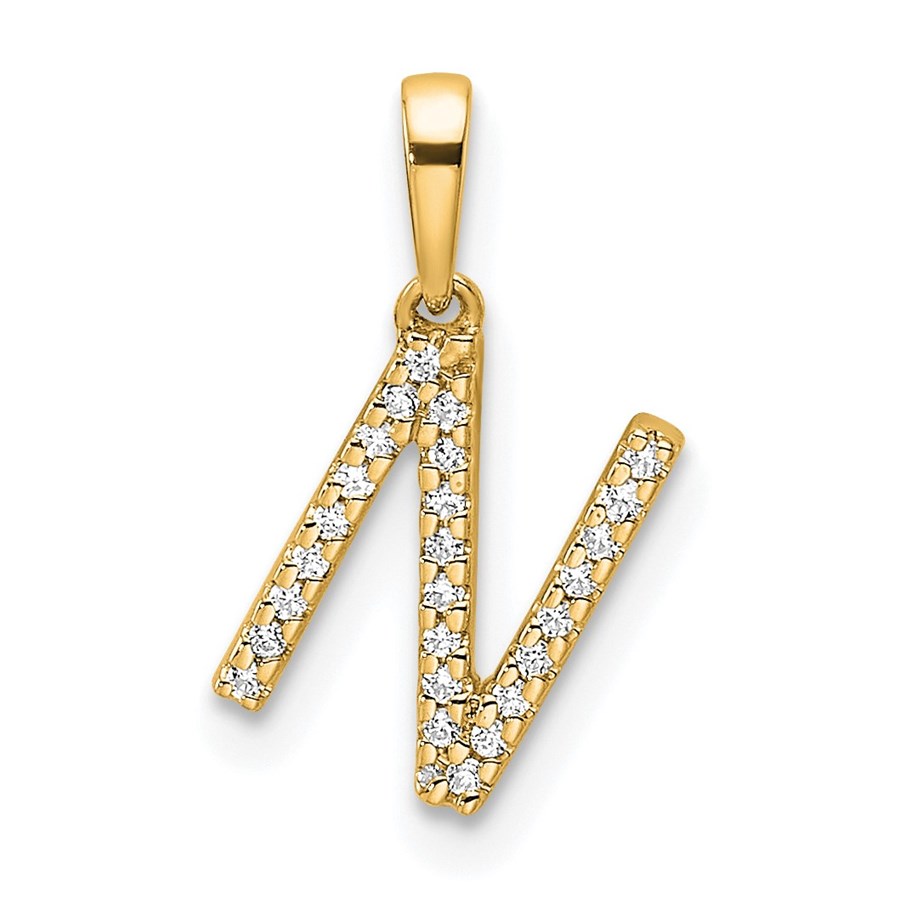 14K Yellow Gold Letter N Initial Pendant - 16 mm