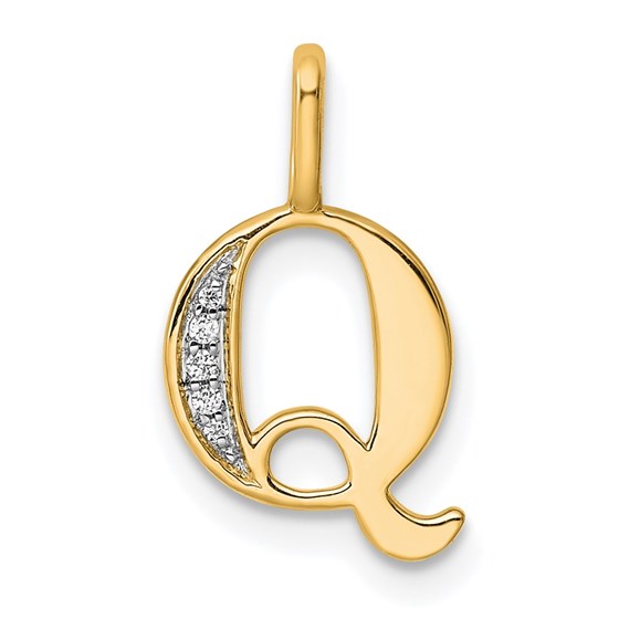 14K Yellow Gold Letter Q Initial Pendant - 16.94 mm
