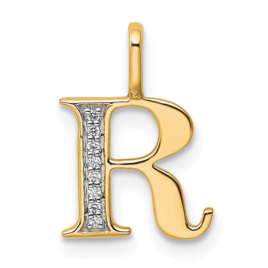 14K Yellow Gold Letter R Initial Pendant - 15.46 mm