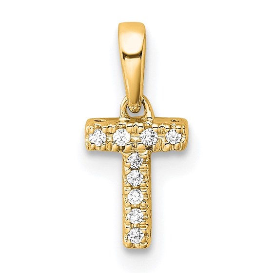 14K Yellow Gold Letter T Initial with Bail Pendant - 13 mm 14K Yellow Gold Letter T Initial with Bail Pendant - 13 mm