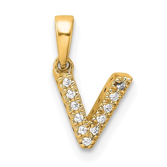 14K Yellow Gold Letter V Initial with Bail Pendant - 13 mm 14K Yellow Gold Letter V Initial with Bail Pendant - 13 mm