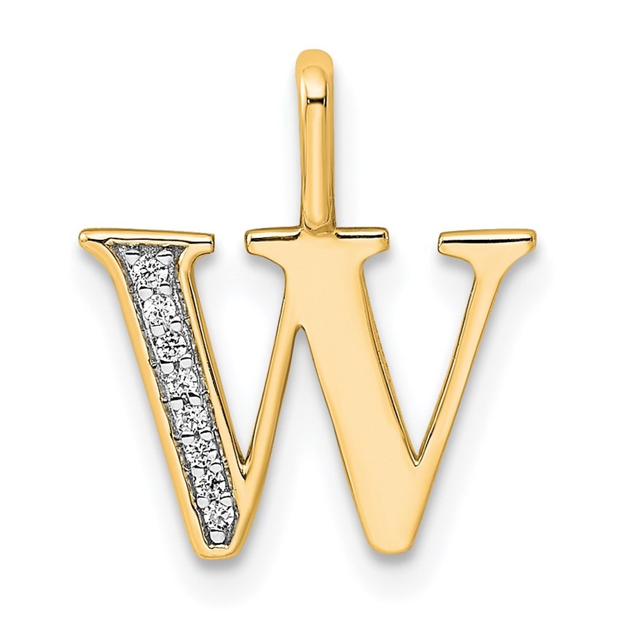 14K Yellow Gold Letter W Initial Pendant - 15.38 mm