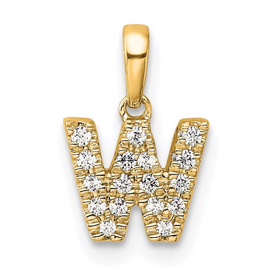 14K Yellow Gold Letter W Initial with Bail Pendant - 14 mm 14K Yellow Gold Letter W Initial with Bail Pendant - 14 mm