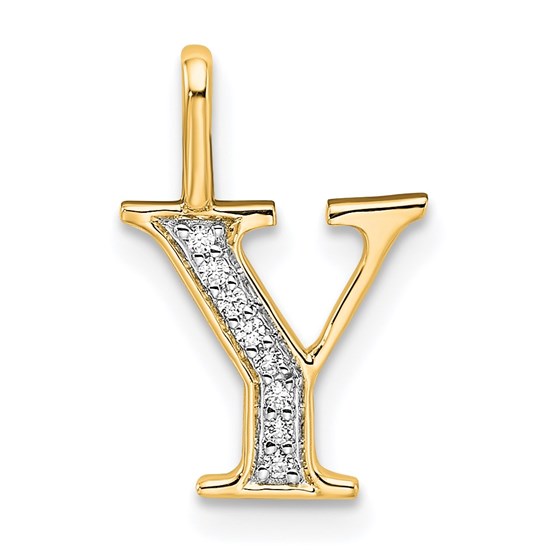 14K Yellow Gold Letter Y Initial Pendant - 15.53 mm