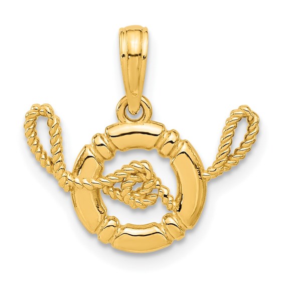 14K Yellow Gold Life Preserver with Rope Pendant - 17.5 mm