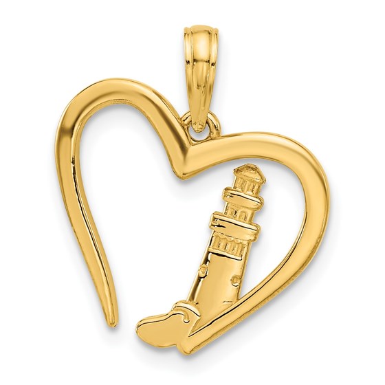 14K Yellow Gold Lighthouse In Heart Pendant - 21 mm 14K Yellow Gold Lighthouse In Heart Pendant - 21 mm