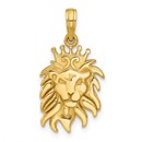 14K Yellow Gold Lion Head with Crown Pendant - 25 mm