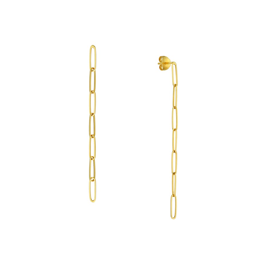 14K Yellow Gold Long Paper Clip Dangle Earring
