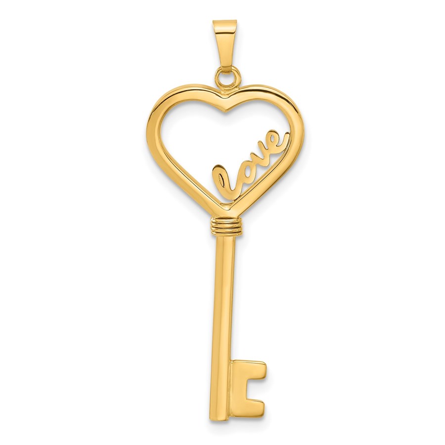 14K Yellow Gold LOVE Heart Key Pendant - 41.1 mm