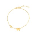 14K Yellow Gold Mama Bear N Puffed Heart Adj Bracelet - 7.25 in.