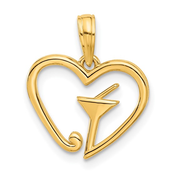 14K Yellow Gold Martini In Heart Pendant - 18 mm 14K Yellow Gold Martini In Heart Pendant - 18 mm