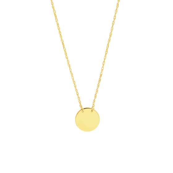 14K Yellow Gold Mini Disc Pendant Rope Necklace - 16"-18"