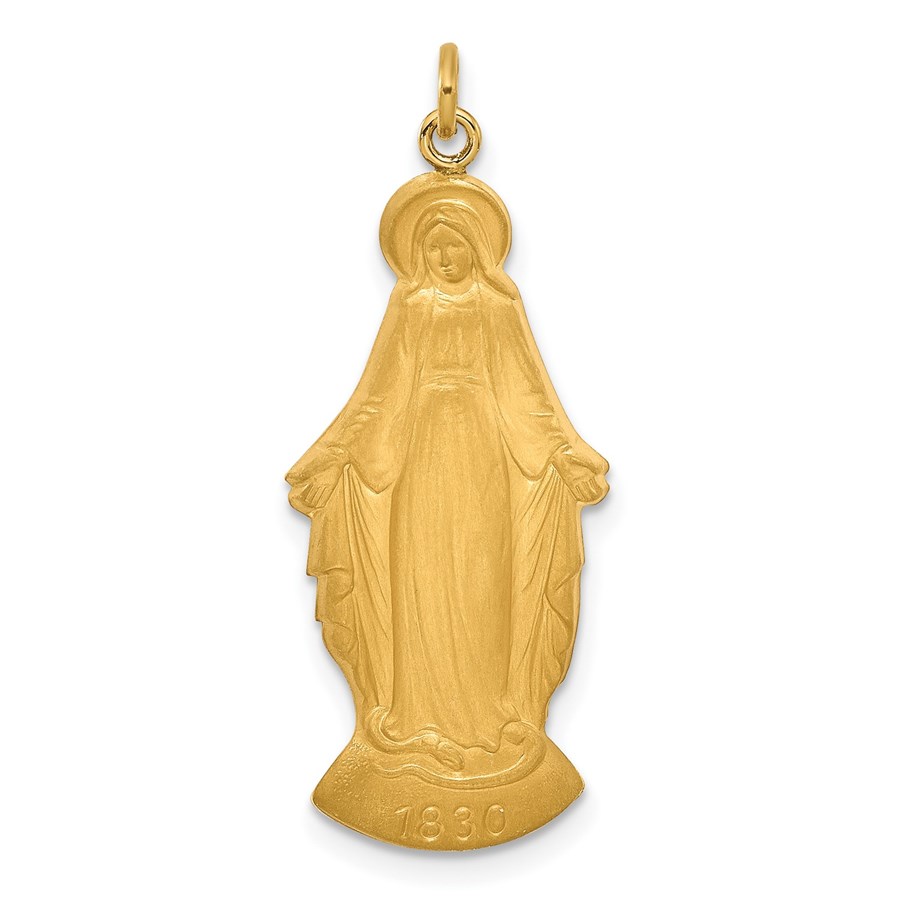 14K Yellow Gold Miraculous Mary Back Figure Charm - 33.7 mm