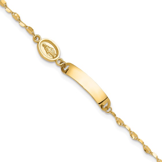 14K Yellow Gold Miraculous Medal Children's ID Bracelet - 6 in. 14K Yellow Gold Miraculous Medal Children's ID Bracelet - 6 in.
