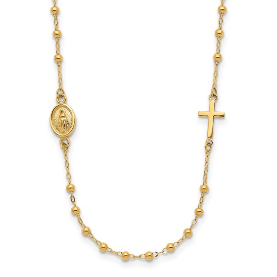 14K Yellow Gold Miraculous Medal Cross Rosary Necklace - 16.5 in.