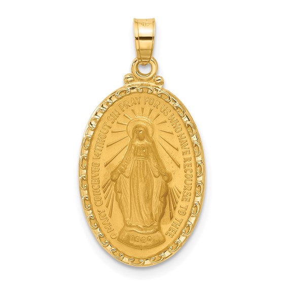 14K Yellow Gold Miraculous Medal Oval Solid Pendant - 27 mm 14K Yellow Gold Miraculous Medal Oval Solid Pendant - 27 mm
