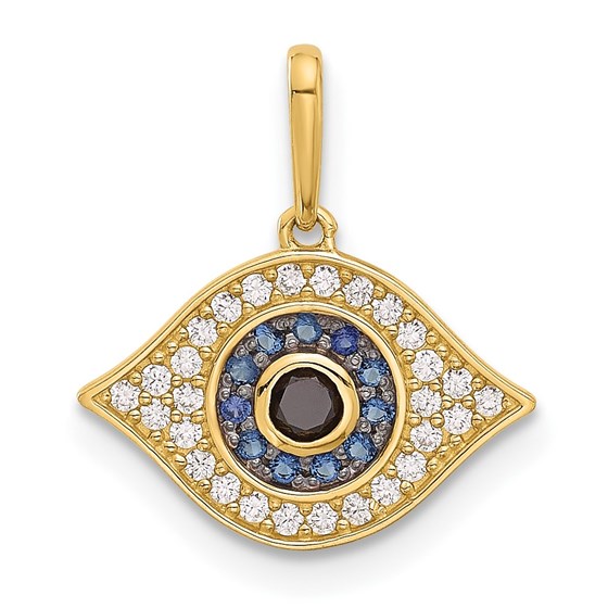 14K Yellow Gold Multi-color CZ Evil Eye Pendant - 16 mm