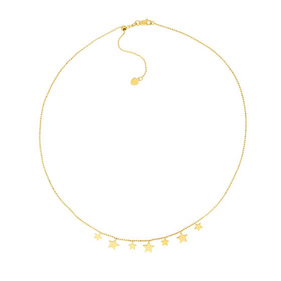 14K Yellow Gold Multi Star Dangle Choker Necklace - 18 in.