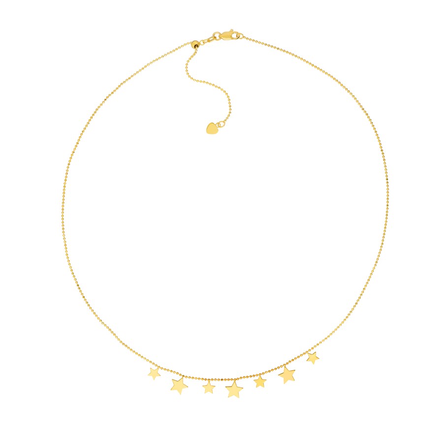 14K Yellow Gold Multi Star Dangle Choker Necklace - 18 in.