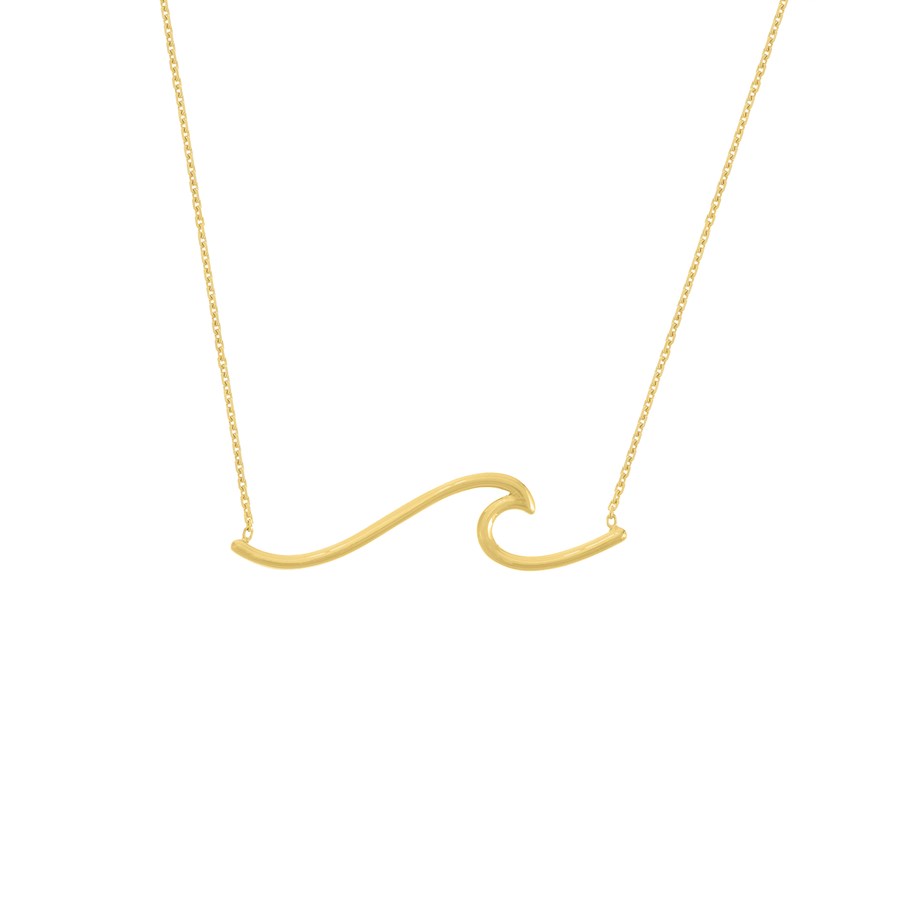 14K Yellow Gold Ocean Wave .8mm Cable Chain Necklace - 16-18 in.