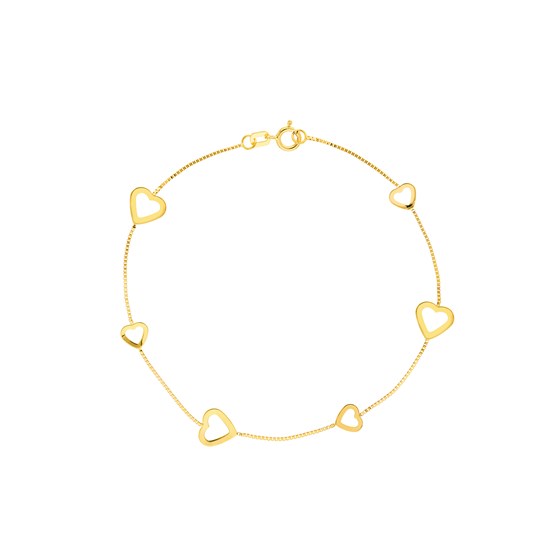 14K Yellow Gold Open Heart Box Chain Bracelet - 7.5 in.