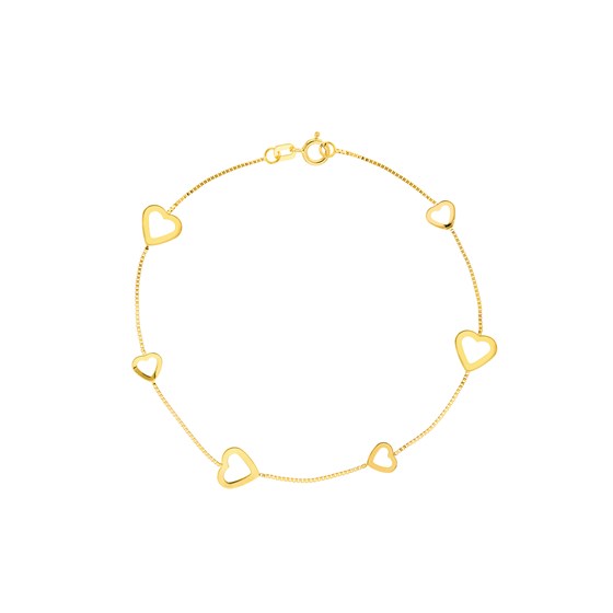 14K Yellow Gold Open Heart Box Chain Bracelet - 7.5 in. 14K Yellow Gold Open Heart Box Chain Bracelet - 7.5 in.