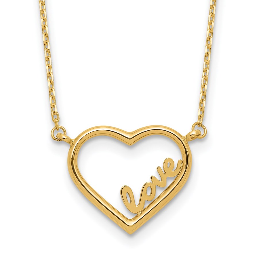 14K Yellow Gold Open Heart Love Necklace - 17 in.