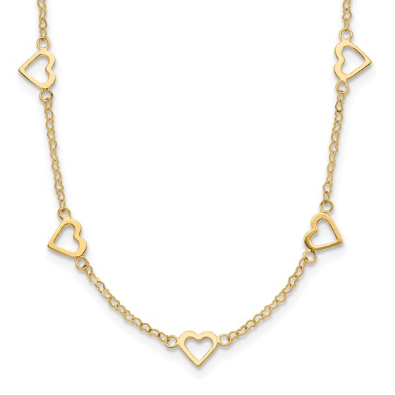14K Yellow Gold Open Hearts on Heart Link 16in Necklace - 16 in.