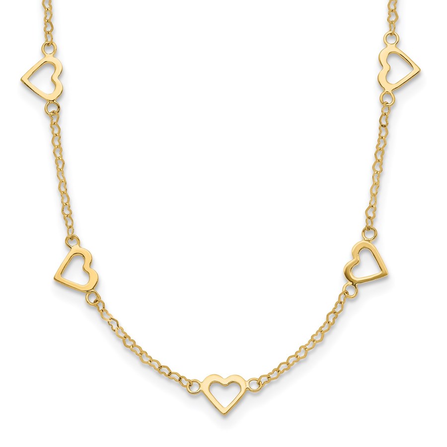 14K Yellow Gold Open Hearts on Heart Link 16in Necklace - 16 in.