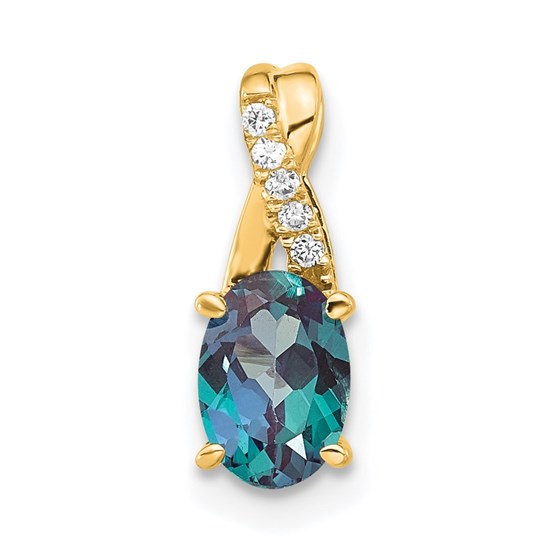 14K Yellow Gold Oval Alexandrite and Diamond Pendant - 14.3 mm 14K Yellow Gold Oval Alexandrite and Diamond Pendant - 14.3 mm