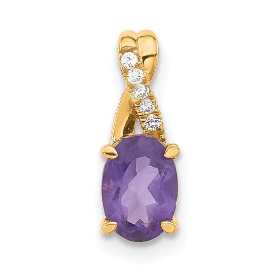 14K Yellow Gold Oval Amethyst and Diamond Pendant - 14.3 mm 14K Yellow Gold Oval Amethyst and Diamond Pendant - 14.3 mm