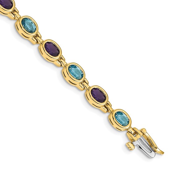 14K Yellow Gold Oval Amethyst/Blue Topaz Bracelet - 7 in. 14K Yellow Gold Oval Amethyst/Blue Topaz Bracelet - 7 in.