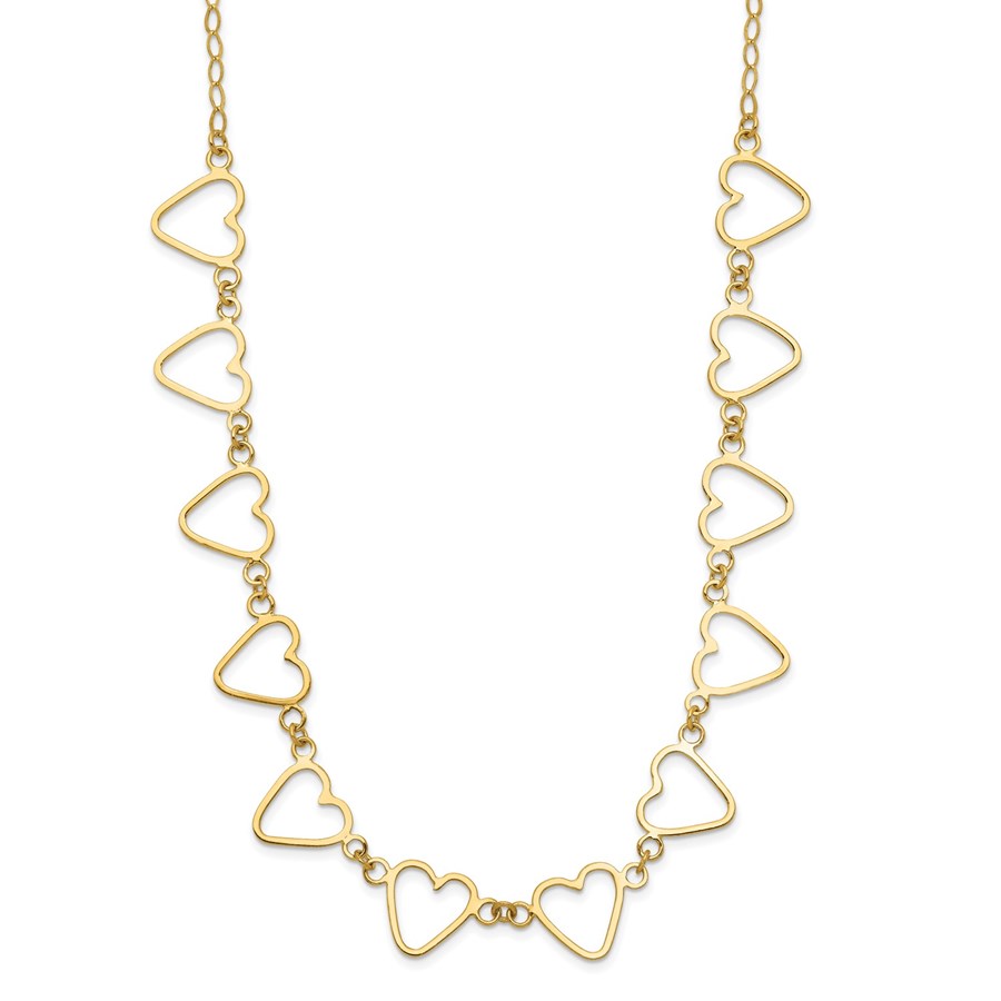 14K Yellow Gold Oval Cable Open Flat Hearts Necklace - 18 in.