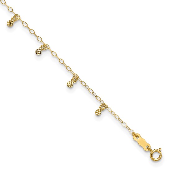 14K Yellow Gold Oval Chain Diamond Cut Dots Anklet - 11 in. 14K Yellow Gold Oval Chain Diamond Cut Dots Anklet - 11 in.