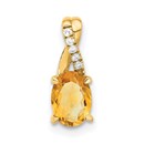 14K Yellow Gold Oval Citrine and Diamond Pendant - 14.3 mm