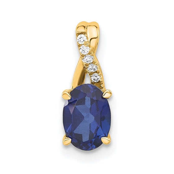 14K Yellow Gold Oval Created Sapphire Diamond Pendant - 14.3 mm 14K Yellow Gold Oval Created Sapphire Diamond Pendant - 14.3 mm