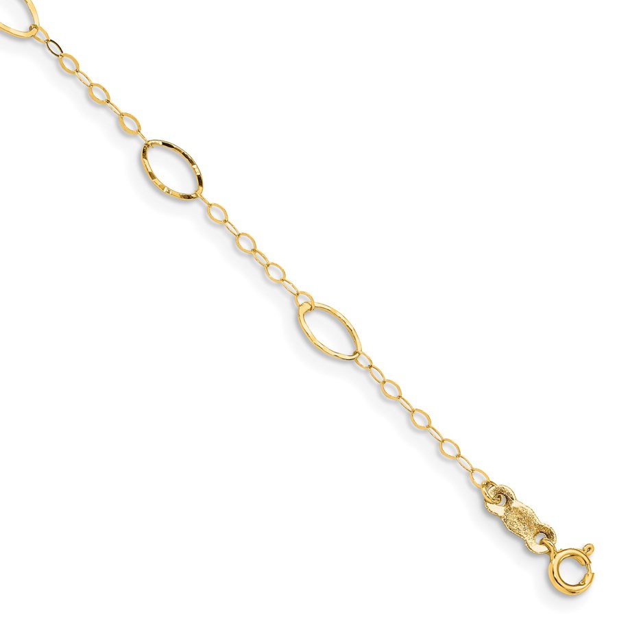 14K Yellow Gold Oval Design Diamond-cut Bracelet - 7 in.