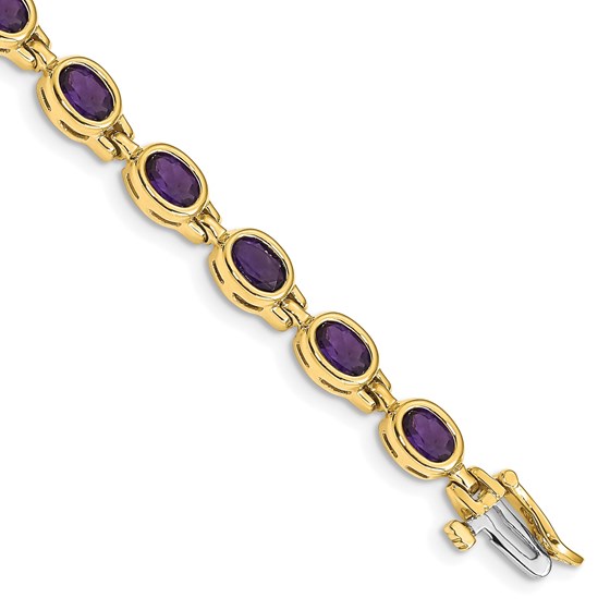 14K Yellow Gold Oval Gemstone Amethyst Bracelet - 7 in. 14K Yellow Gold Oval Gemstone Amethyst Bracelet - 7 in.