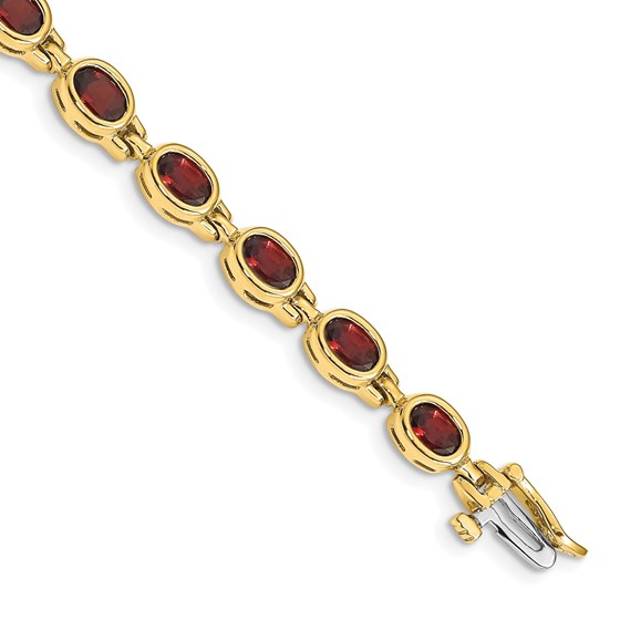 14K Yellow Gold Oval Gemstone Garnet Bracelet - 7 in. 14K Yellow Gold Oval Gemstone Garnet Bracelet - 7 in.