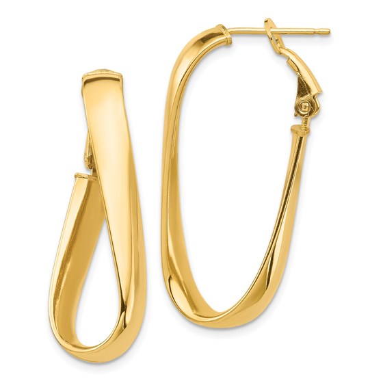 14k Yellow Gold Oval Omega Back Hoop Earrings