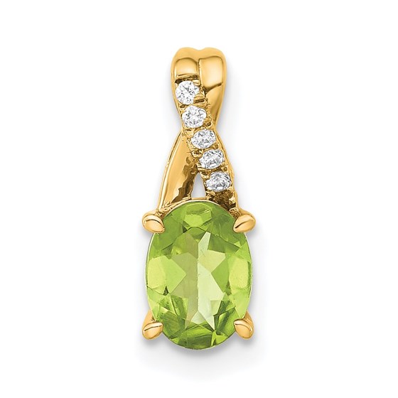 14K Yellow Gold Oval Peridot and Diamond Pendant - 14.3 mm 14K Yellow Gold Oval Peridot and Diamond Pendant - 14.3 mm