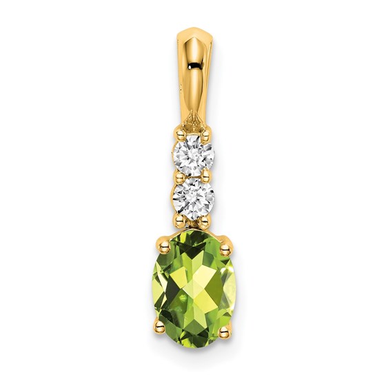 14K Yellow Gold Oval Peridot and Diamond Pendant - 19 mm 14K Yellow Gold Oval Peridot and Diamond Pendant - 19 mm