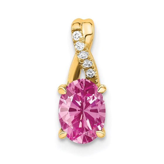 14K Yellow Gold Oval Pink Sapphire and Diamond Pendant - 14.3 mm 14K Yellow Gold Oval Pink Sapphire and Diamond Pendant - 14.3 mm