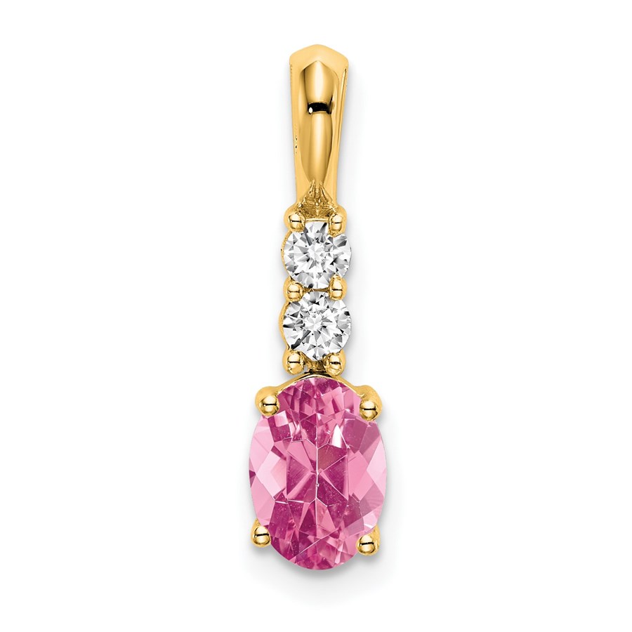 14K Yellow Gold Oval Pink Tourmaline and Diamond Pendant - 19 mm