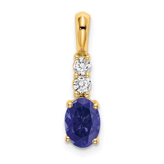 14K Yellow Gold Oval Sapphire and Diamond Pendant - 19 mm 14K Yellow Gold Oval Sapphire and Diamond Pendant - 19 mm