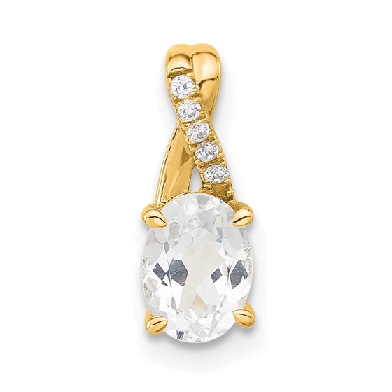 14K Yellow Gold Oval White Topaz and Diamond Pendant - 14.3 mm 14K Yellow Gold Oval White Topaz and Diamond Pendant - 14.3 mm